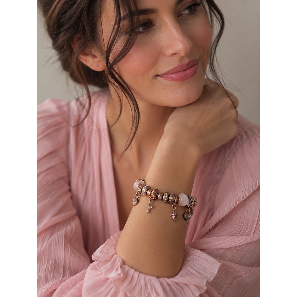 Gergana's Couture Pink Breast Cancer Hope Angel Ribbon Charm Bracelet Beaded